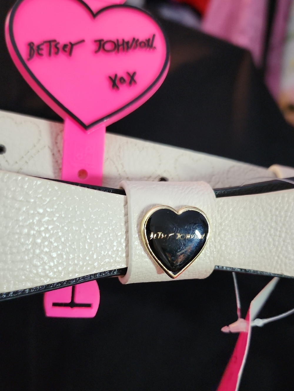 Betsey Johnson Cream Belt with Black and Gold Heart Buckle